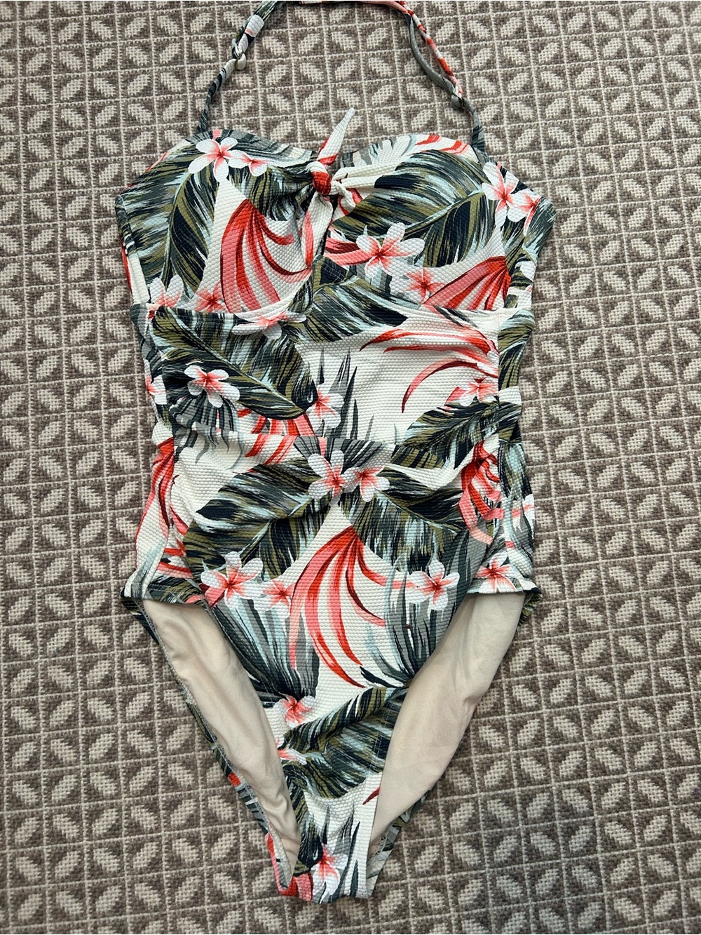 Tropical Floral One-Piece Swimsuit in Coral and Green